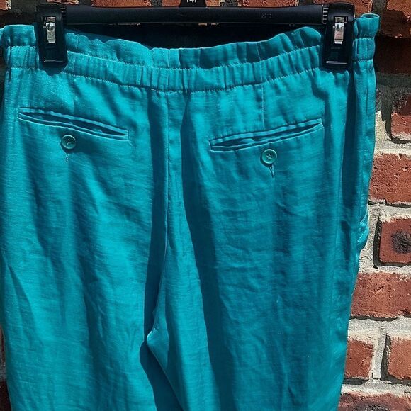 BCBG MaxAzria Bennet Ankle Pants Blue Surf Green Paper Bag Waist - Picture 7 of 7